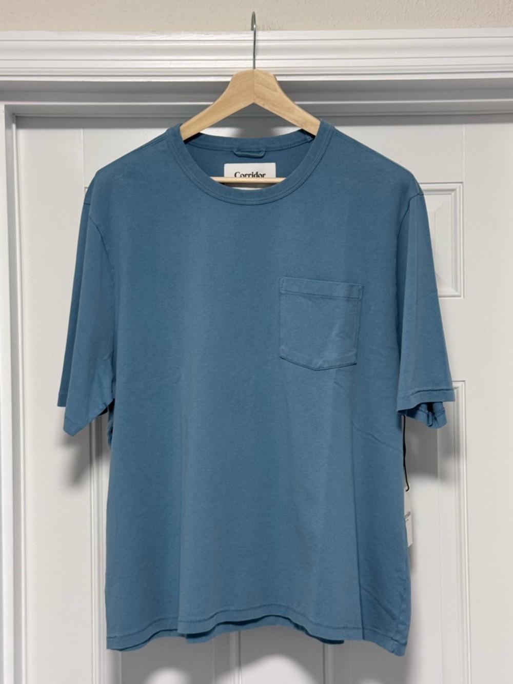 NWT Corridor NYC Garment Dye Pocket Tee in Aegean Blue – Size Large